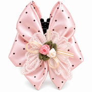 SHANZHUI Pink Polka-Dot Bow Hair Claw Clip – Lace & Roses – main decoration structure detail