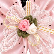 SHANZHUI Pink Polka-Dot Bow Hair Claw Clip – Lace & Roses – secondary decoration detail