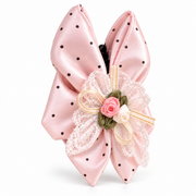 SHANZHUI Pink Polka-Dot Bow Hair Claw Clip – Lace & Roses – side profile thickness detail