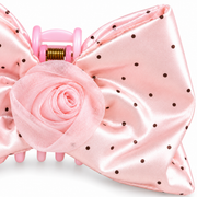 SHANZHUI Pink Polka-Dot Bow Hair Claw Clip – Rose Detail – main decoration structure detail