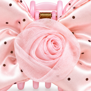 SHANZHUI Pink Polka-Dot Bow Hair Claw Clip – Rose Detail – secondary decoration detail