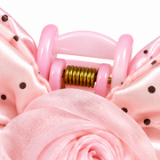 SHANZHUI Pink Polka-Dot Bow Hair Claw Clip – Rose Detail – claw hinge side structure detail
