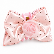 SHANZHUI Pink Polka-Dot Bow Hair Claw Clip – Rose Detail – side profile thickness detail