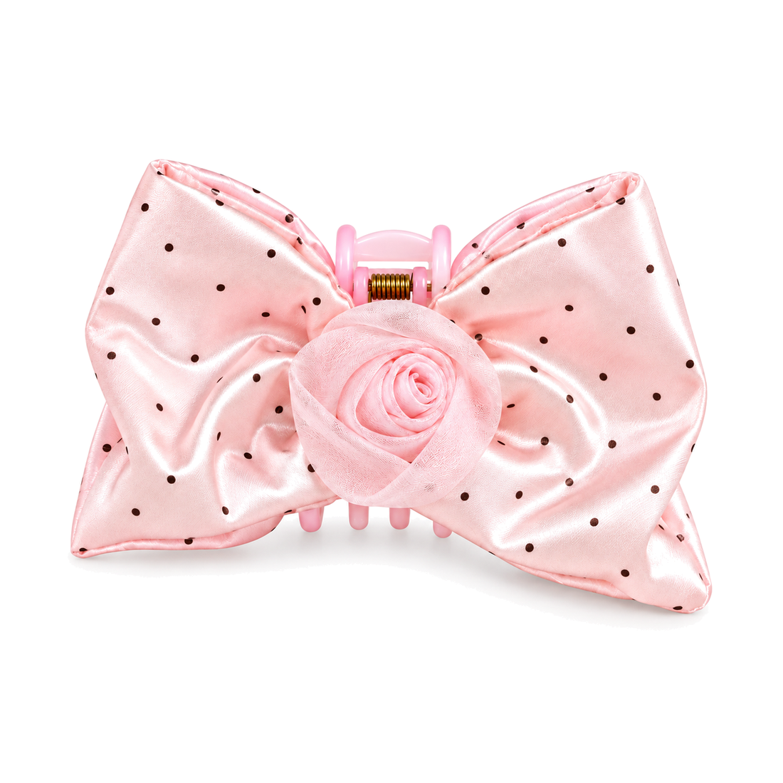 SHANZHUI Pink Polka-Dot Bow Hair Claw Clip – Rose Detail