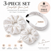 White Star Organza Oversized Scrunchie with Silver Glitter